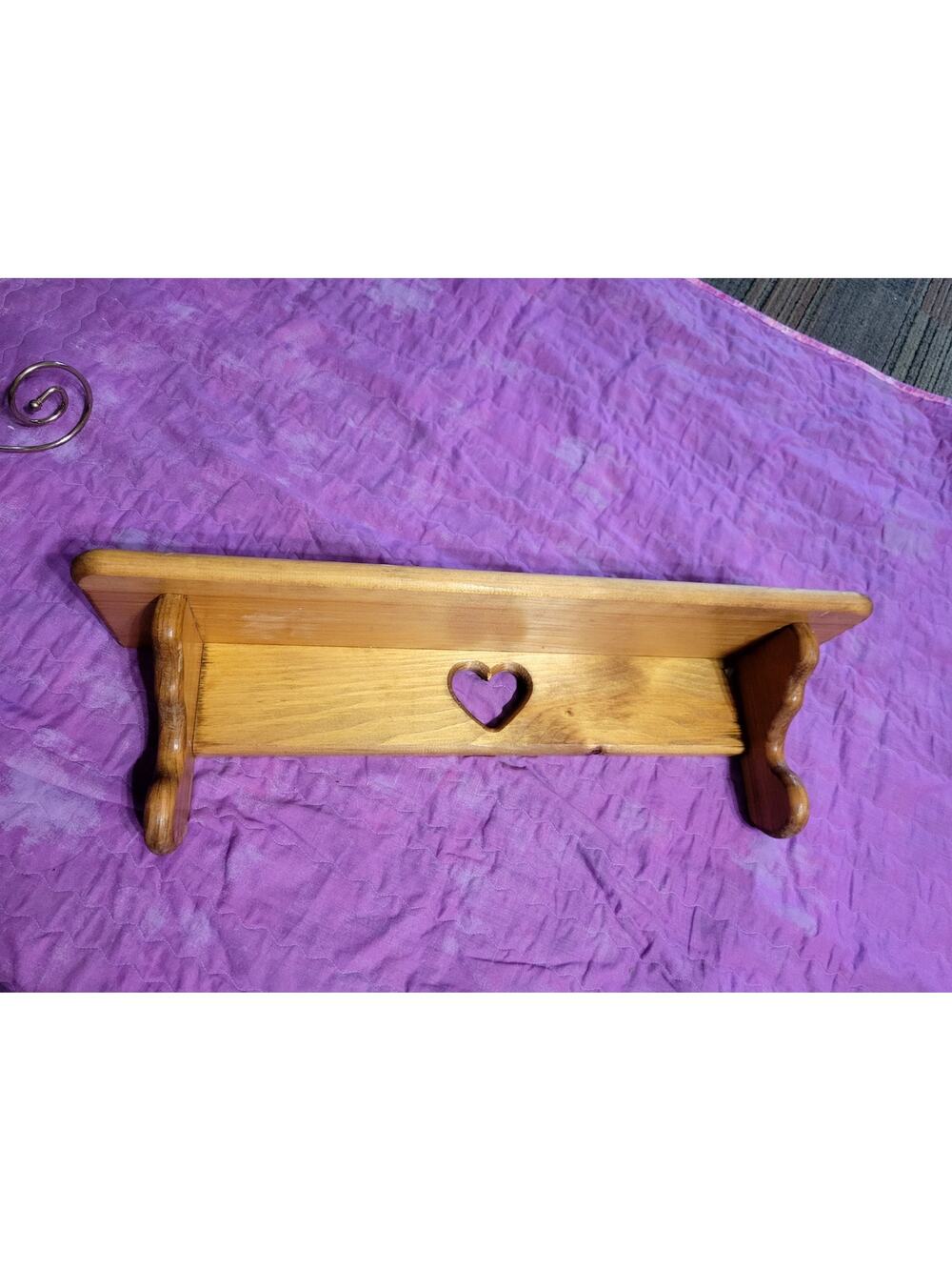 Vintage Wood Wall Shelf With Heart Cutout Rustic Farmhouse Plate Rail 23" Long